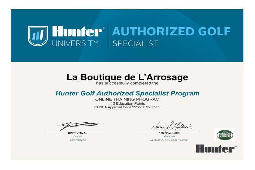 Hunter-University---Authorized-Golf-Specialist-Program-Certificate---La-Boutique-de-L'Arrosage